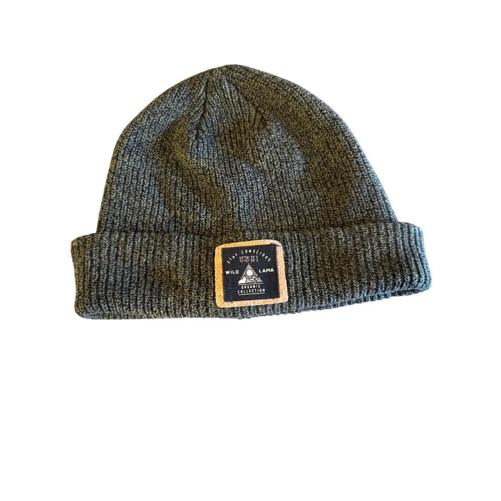 Wild Lama Organic Cotton Black Gray Ribbed Fisherman Beanie Hat One Size Unisex